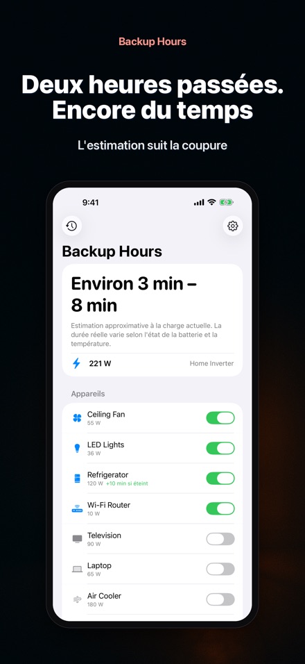 Backup Hours : heures restant 5