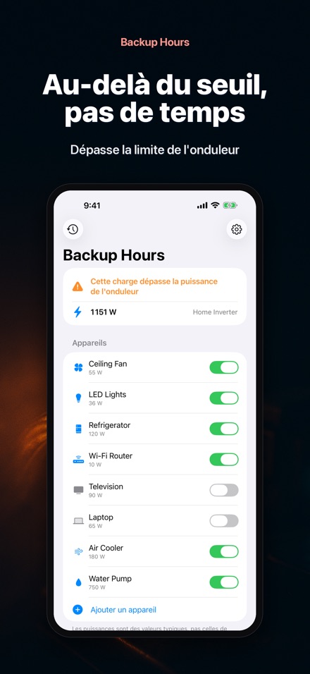 Backup Hours : heures restant 6