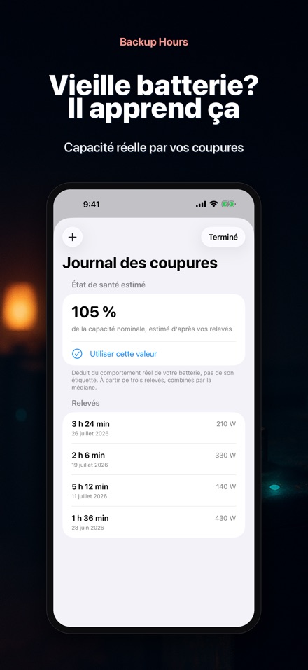 Backup Hours : heures restant 9