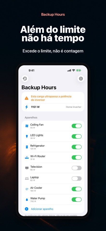 Backup Hours: horas de bateria 6