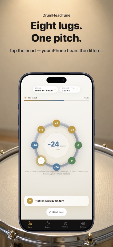 Drum Head Tuner: Tune Each Lug 1
