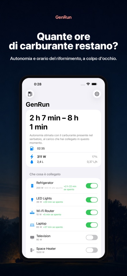 GenRun: autonomia generatore