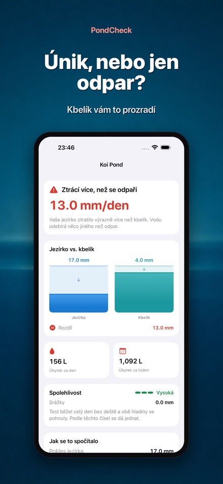 PondCheck test úniku vody